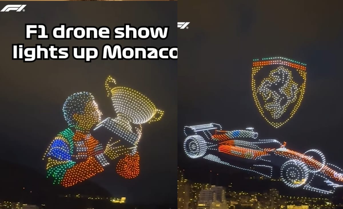 Ayrton Senna i bolidy unoszące się nad zatoką. Niesamowity pokaz 3050 dronów na Grand Prix Monako Zdjęcie główne wpisu