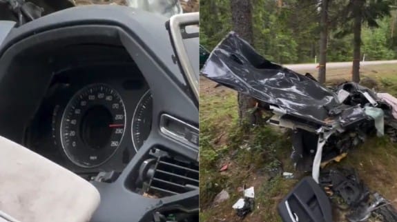 Tyle zostało z auta które wjechało w drzewa. Licznik zatrzymał się na 220 km/h Zdjęcie główne wpisu