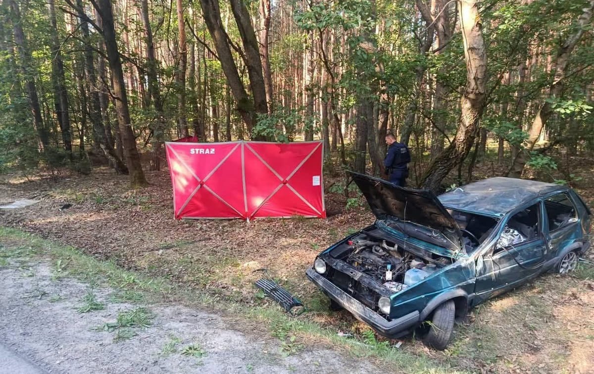 Dachowanie golfa w Świętokrzyskiem. Nie żyje 22-latek, a 19-letni kierowca miał prawie promil Zdjęcie główne wpisu