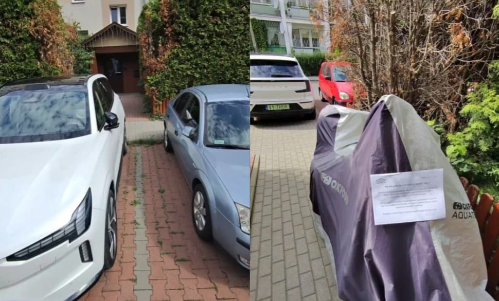 Konfitura pokazuje kolejne zjawisko. Motocykle parkowane przed wejściem do klatki oraz rezerwowanie publicznych miejsc parkingowych Zdjęcie główne wpisu