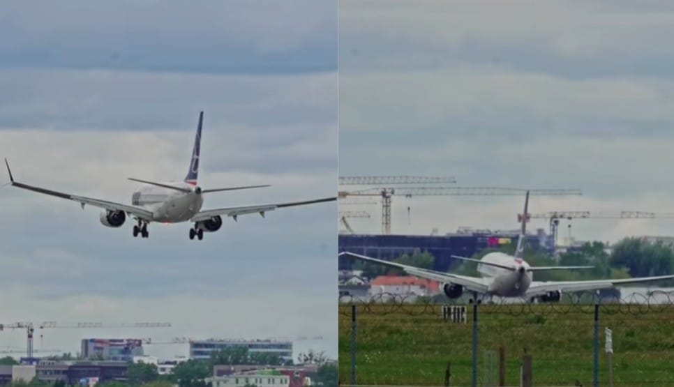 Nieudana próba lądowania na warszawskim lotnisku. Na nagraniu widać, że pilot musiał podjąć szybką decyzję Zdjęcie główne wpisu