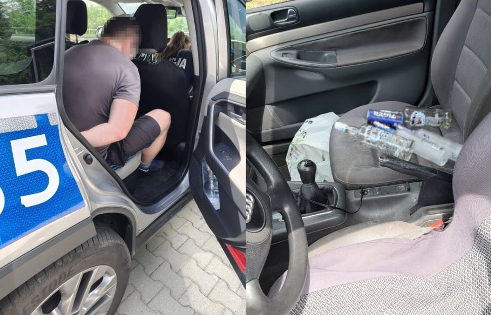 Jechał całą szerokością drogi. Zabrali mu kluczyki, miał ponad 3 promile, a w aucie puste butelki. Zdjęcie główne wpisu