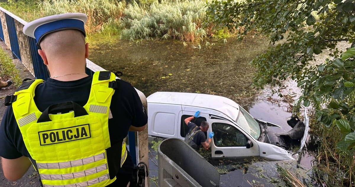 Chciał uniknąć zderzenia z sarną, Renault uderzyło w barierę i wpadło do zbiornika wodnego Zdjęcie główne wpisu