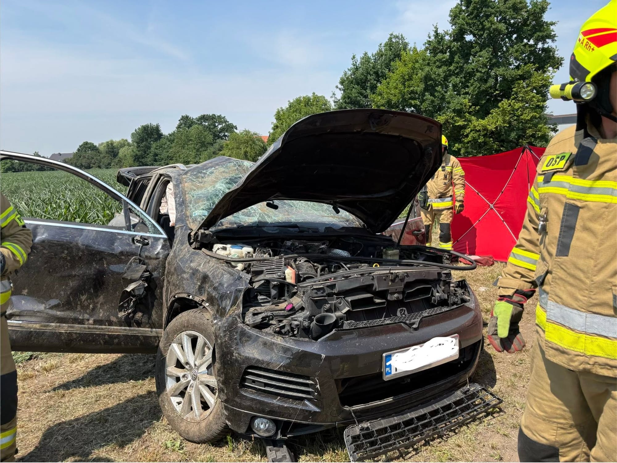 Pijany dachował, a potem twierdził, że kogoś potrącił. Strażacy przeczesywali pole kukurydzy Zdjęcie wpisu