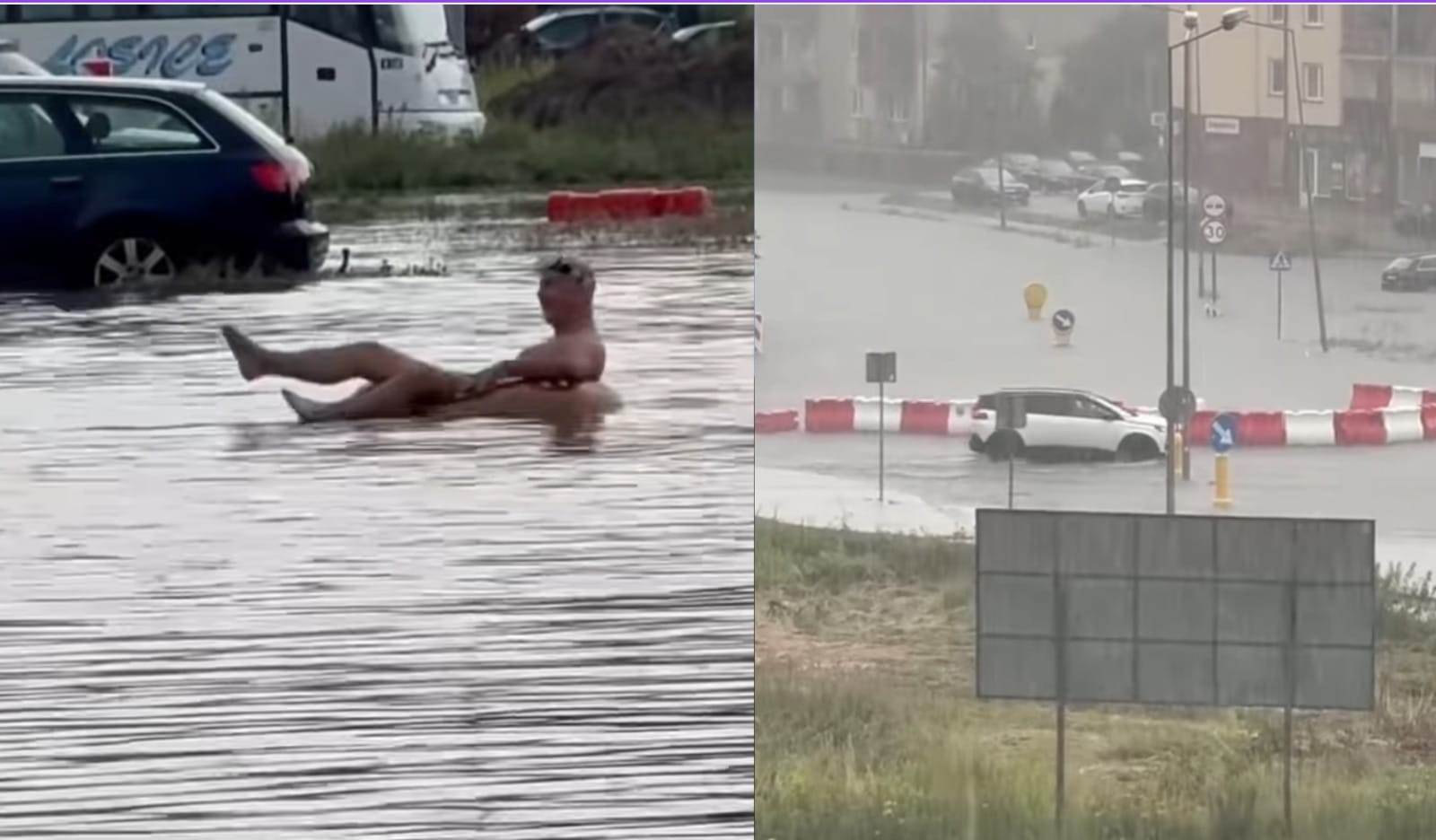 Rondo dosłownie odpłynęło, ludzie pływali na materacach po jezdni. Biała Podlaska zalana po olbrzymiej ulewie Zdjęcie wpisu