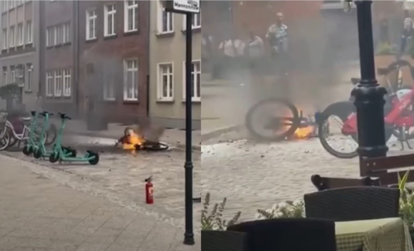 W Gdańsku zapalił się rower elektryczny. Bateria strzelała jak dobre fajerwerki w sylwestra Zdjęcie wpisu