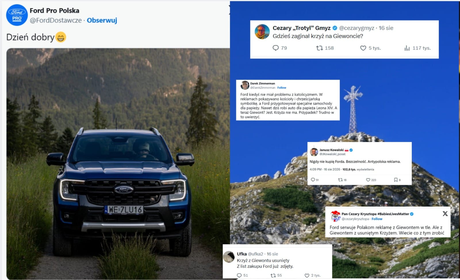 Prawicowa część polskiego internetu oburzona reklamą Forda. „Gdzie jest krzyż?!” Zdjęcie wpisu