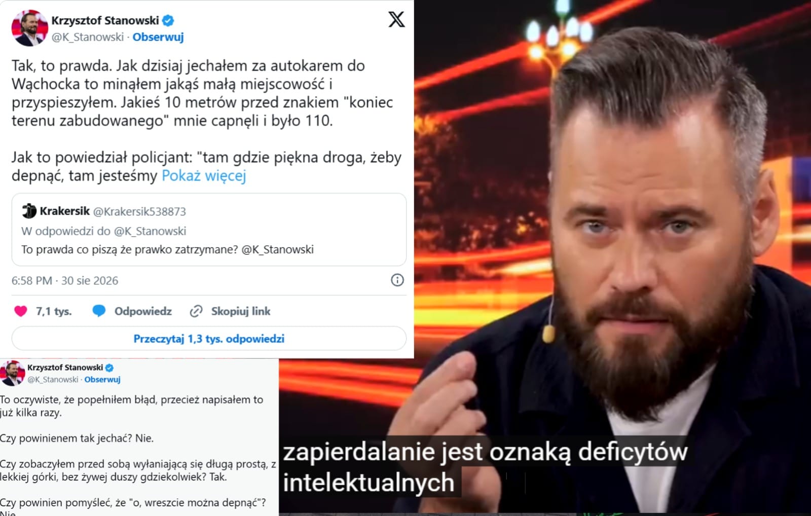 „Chore zapier*alanie jest oznaką deficytów intelektualnych”. Stanowski ostro o kierowcach przekraczających prędkość Zdjęcie wpisu