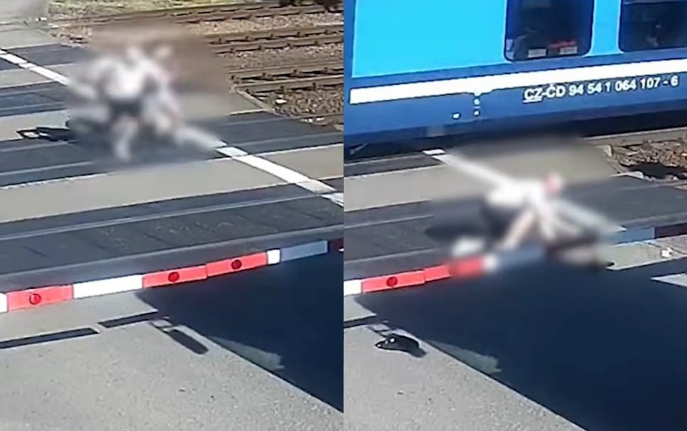 Potrącenie mężczyzny na przejeździe kolejowym. Policja opublikowała nagranie ku przestrodze. Zdjęcie wpisu