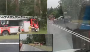 Górna Polanica. Osobówka zderzyła się czołowo z wozem strażackim z drabiną mechaniczną