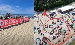 Plażowicze blokują dojazd do morza w Stegnie. Droga ratunkowa kończy się na ich kocach i parawanach
