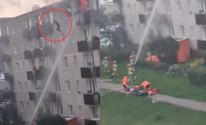 Dramatyczna akcja ratunkowa w Wejherowie. Ogień odciął mieszkańcowi drogę, strażacy rozstawili skokochron