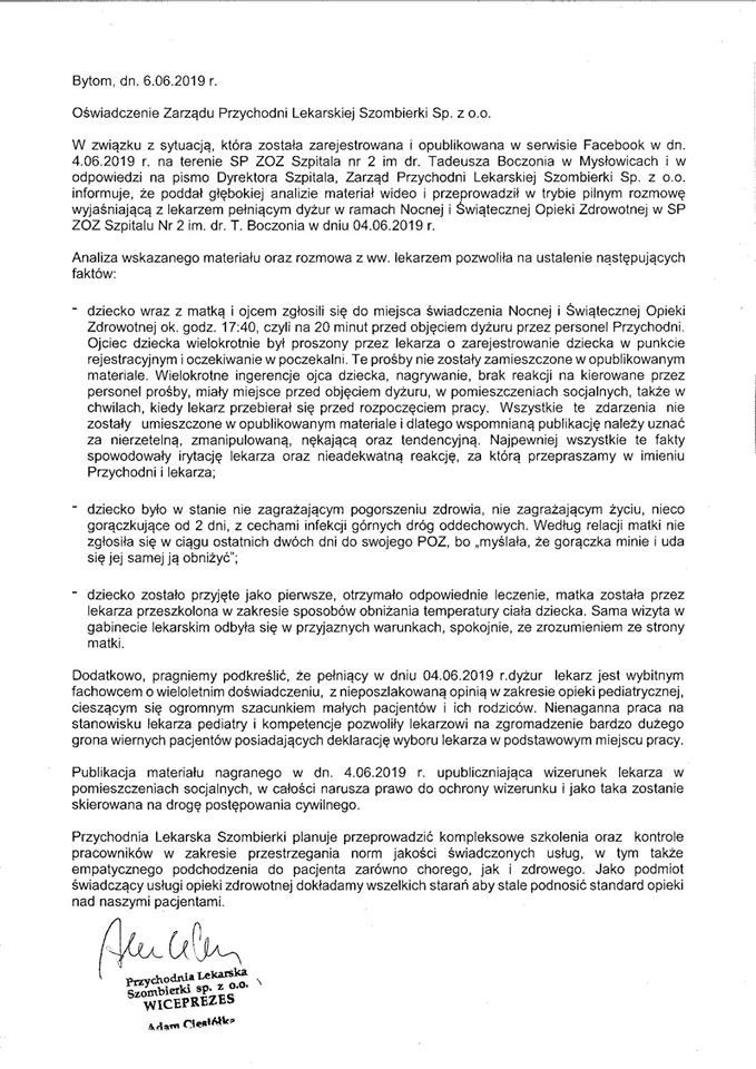 Treść całego oświadczenia poniżej