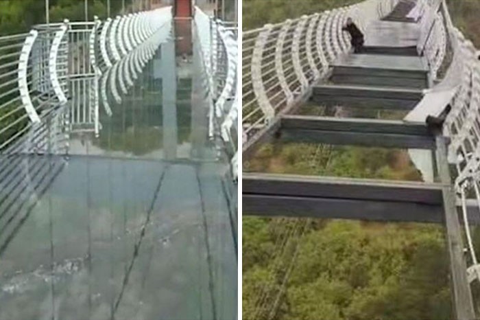 2. 7 maja 2021: Turysta został uwięziony na zawieszonym 100 metrów nad ziemią szklanym moście, po tym jak pękły panele.