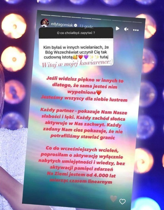 Wcześniej na swojej relacji już wspominała o podejściu do reinkarnacji