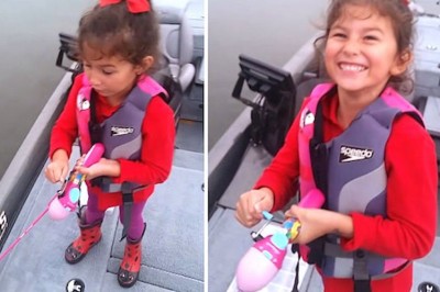 Dziewczynką zarzuciła zabawkową wędkę. Gdy zaczęło się branie jej reakcja zaskoczyła nawet ojca. 