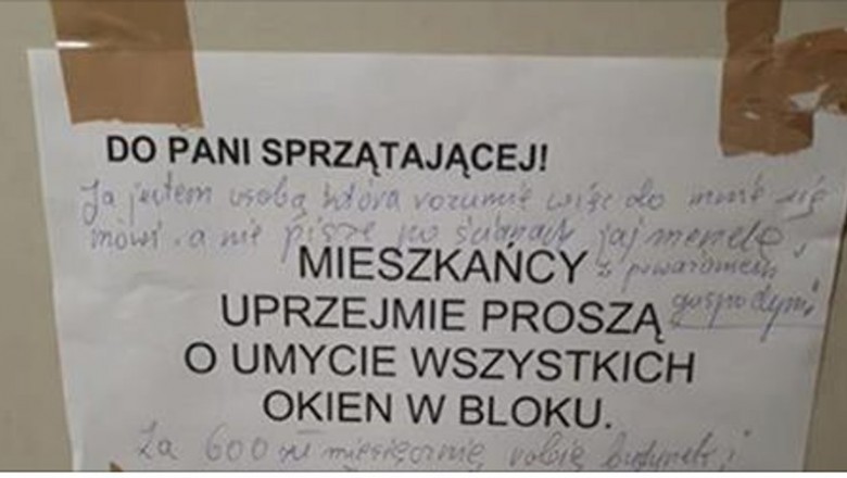 Kazali sprzątaczce umyć wszystkie okna w bloku! Jej odpowiedź była idealna i podbiła internet!