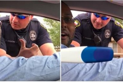 Policja zatrzymała ich za brak fotelika dla dziecka! Kierowca jest w szoku, gdy widzi, co jego żona trzyma w rękach!