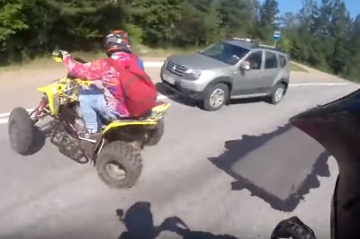 Co może pójść nie tak jadąc pod prąd kolumną złożoną z kilku quadów?