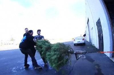 Chłopaki wymyślili ciekawy sposób na instalację choinki. Nie do końca to przemyśleli