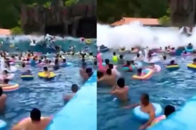 „Tsunami” na basenie. Ogromna fala dosłownie zmiotła ludzi 