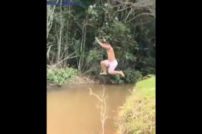 Hardcorowy skok do wody z niespodzianką. Ładnie poleciał 