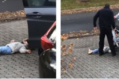 Córka położyła się na ziemi i nie zamierzała się ruszyć. Tata znalazł sposób na jej fochy