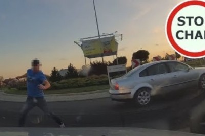 Sebe z Passata srogo poniosło. Wyskoczył do gościa na środku ronda 