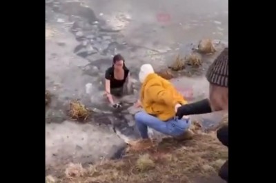 Matka spacerująca z dziećmi rzuciła się do lodowatej wody, żeby ratować psa