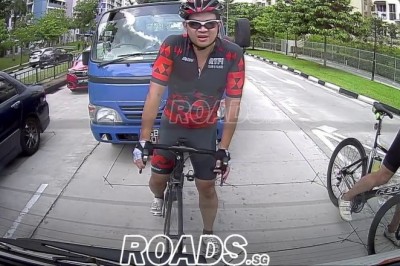 Cwaniak na rowerze kontra kierowca ciężarówki 