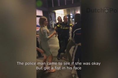 Policjant nokautuje blondynkę, która zaatakowała go podczas interwencji