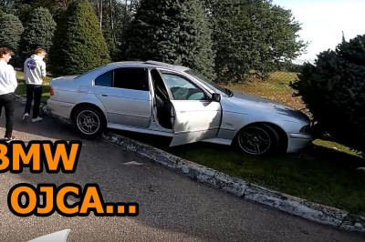 Kasowanie BMW ojca podczas próby driftowania na placu