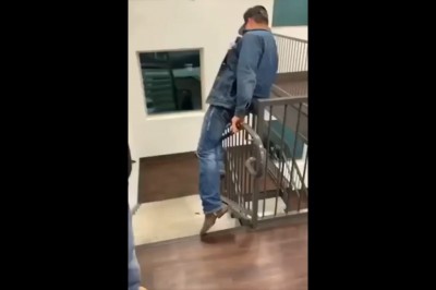 Szybko pożałował swojego popisu na poręczy schodów 