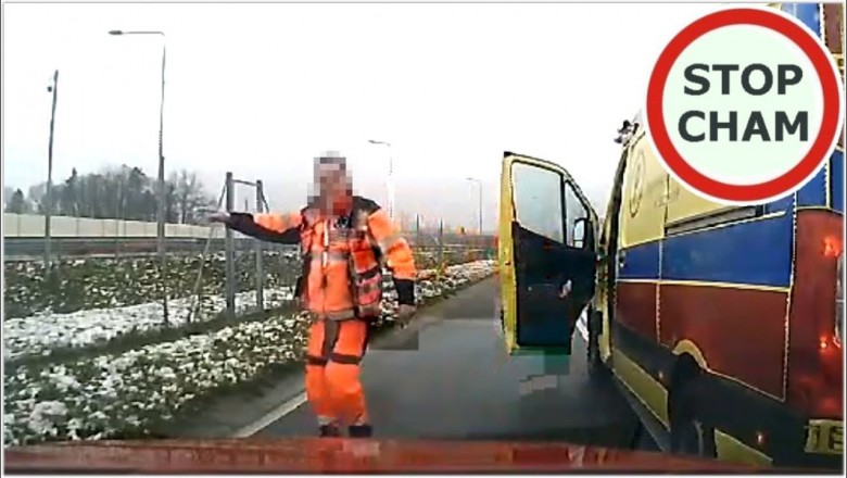 Kierowca ambulansu zajechał drogę i prawie doprowadził do kolizji