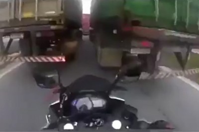 Kiedy myślisz, że jesteś nieśmiertelny i wjeżdżasz między dwie ciężarówki