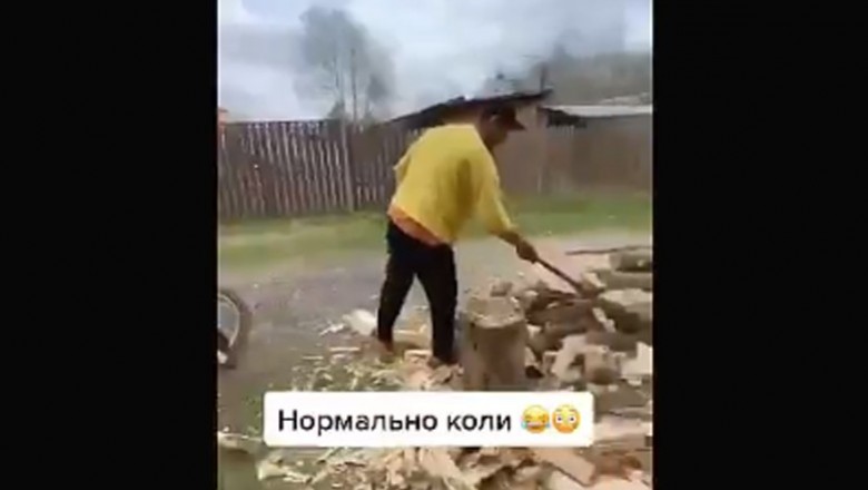 Pechowe rąbanie drewna. Dała się mocno zaskoczyć