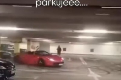 Kasowanie Ferrari na parkingu podziemnym w Warszawie