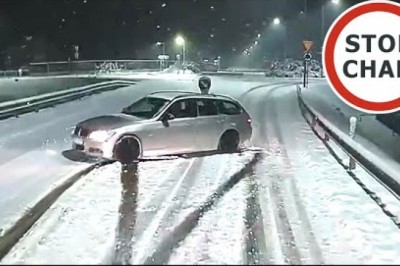 Wyprzedzić muszę bo się uduszę - popis jazdy BMW na zaśnieżonej drodze