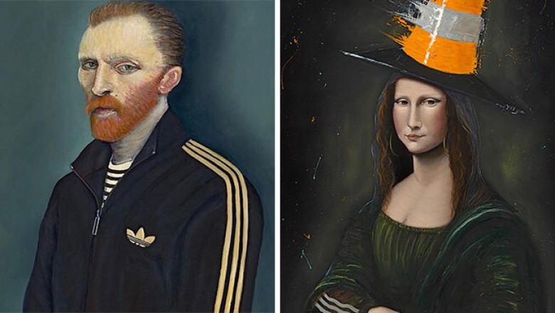 Klasyczne obrazy zmiksował  z obecną sztuką uliczna tworząc coś unikatowego