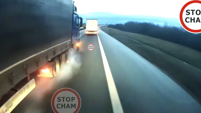 Wyprzedzał pasem awaryjnym i wyhamował ciężarówkę. O mały włos od tragedii - kierowca udostępnił nagranie
