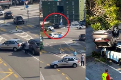 Kolizja, ucieczka i momentalne dachowanie na dwóch innych autach. Mistrz ucieczki w akcji