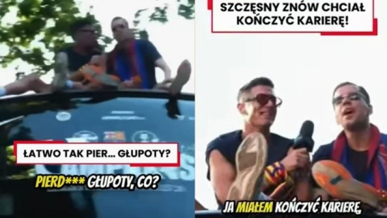 Lewy i Szczęsny ukradli show podczas parady przez Barcelonę. Leciały żarty, a nawet parodia Tomaszewskiego